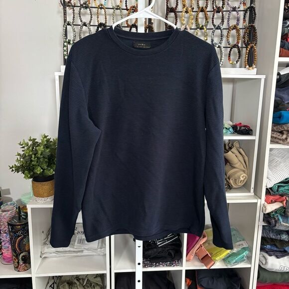 Zara Men's Navy Blue Long Sleeve Sweater ribbed size large - Picture 3 of 5